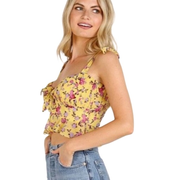 For Love And Lemons Silk Beaumont Sleeveless Top Yellow Floral Print Size M - Picture 2 of 8